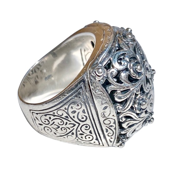 Konstantino .925 Sterling Silver Domed Face with Etched Scroll Designs Ring - Picture 11 of 16